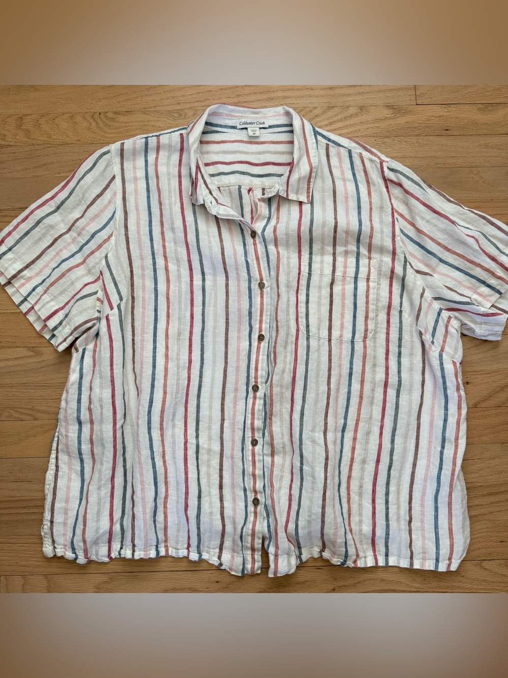 Coldwater Creek 3X Short Sleeve Striped 100% Linen Button down shirt
